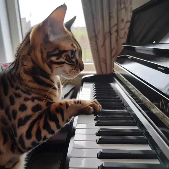 Bengal Cat playing the Piano